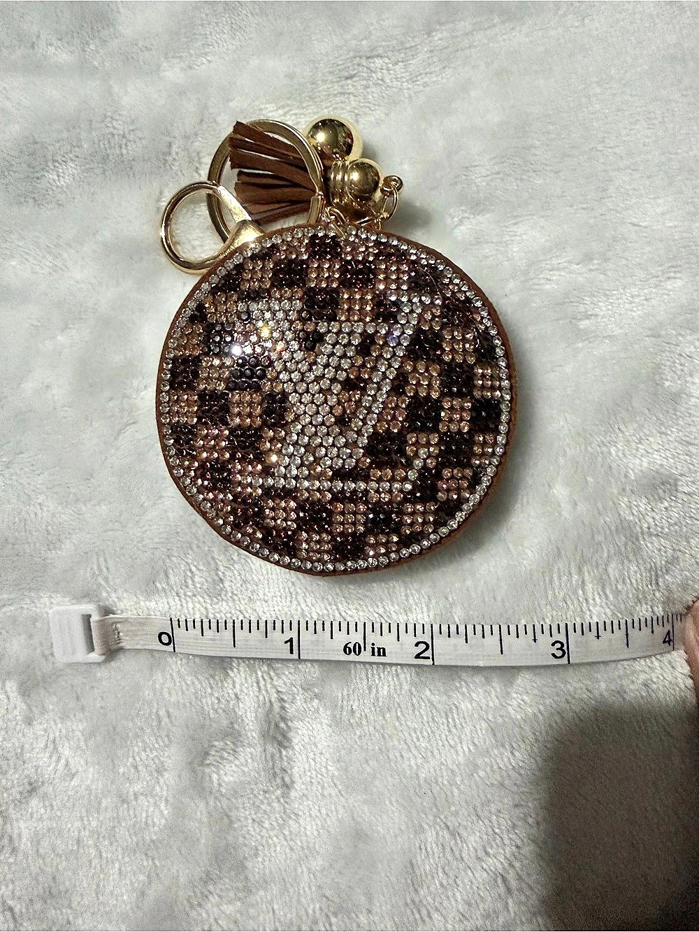 Brown Checker Print Rhinestone Plushie Keychain/ Bag Charm - Picture 3 of 5